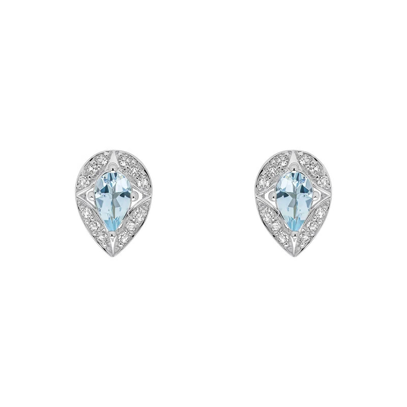 Aquamarine & Topaz Teardrop Earrings 9ct White Gold 375 Hallmarked British Made
