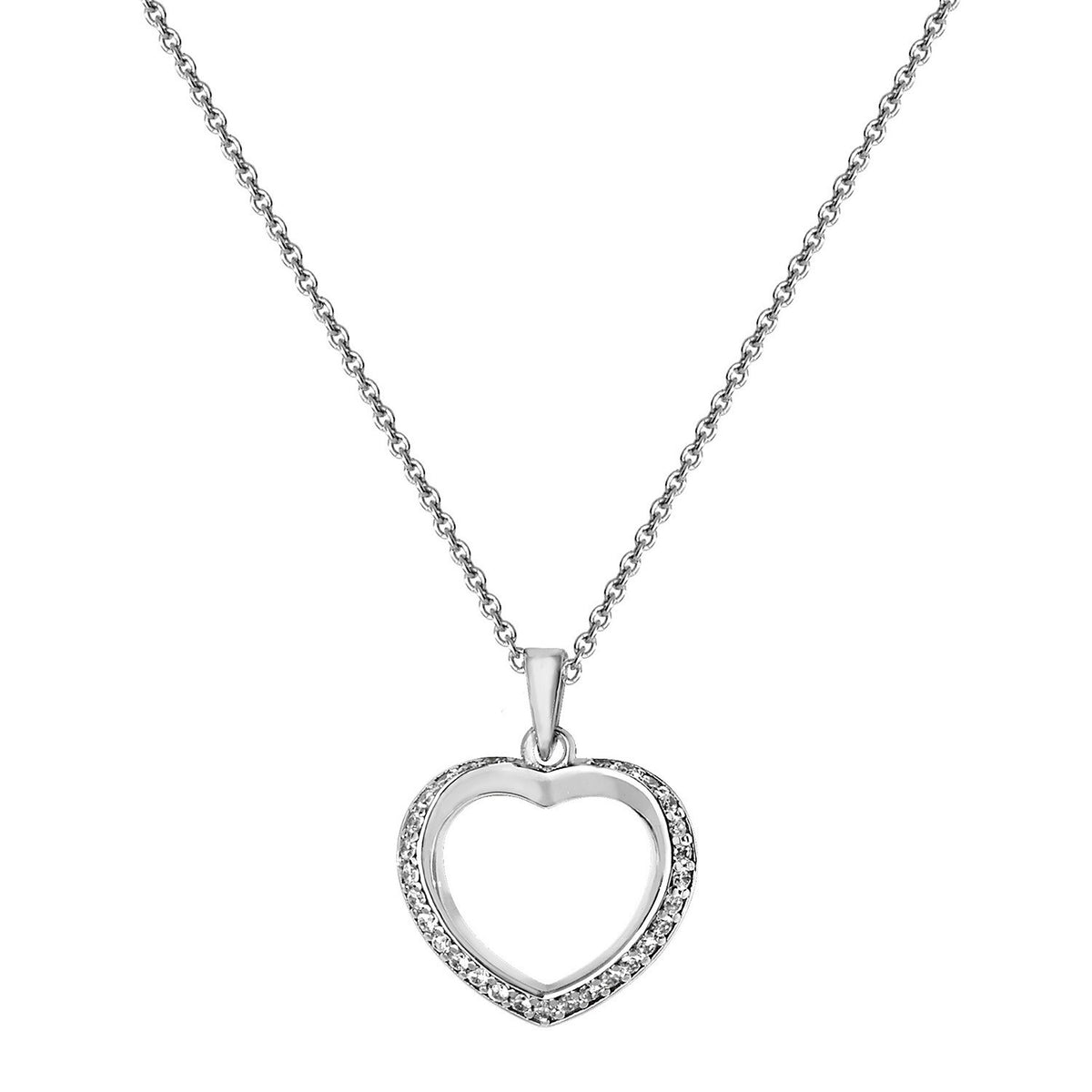 Ladies Double Halo Heart Necklace Sterling Silver 925 Hallmarked British Made