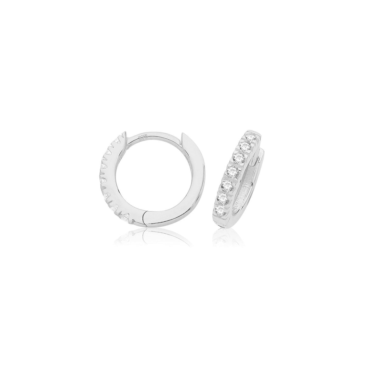 9ct White Gold 7 Stone Hoop Earrings British Made 375 Hallmark Brand New Boxed