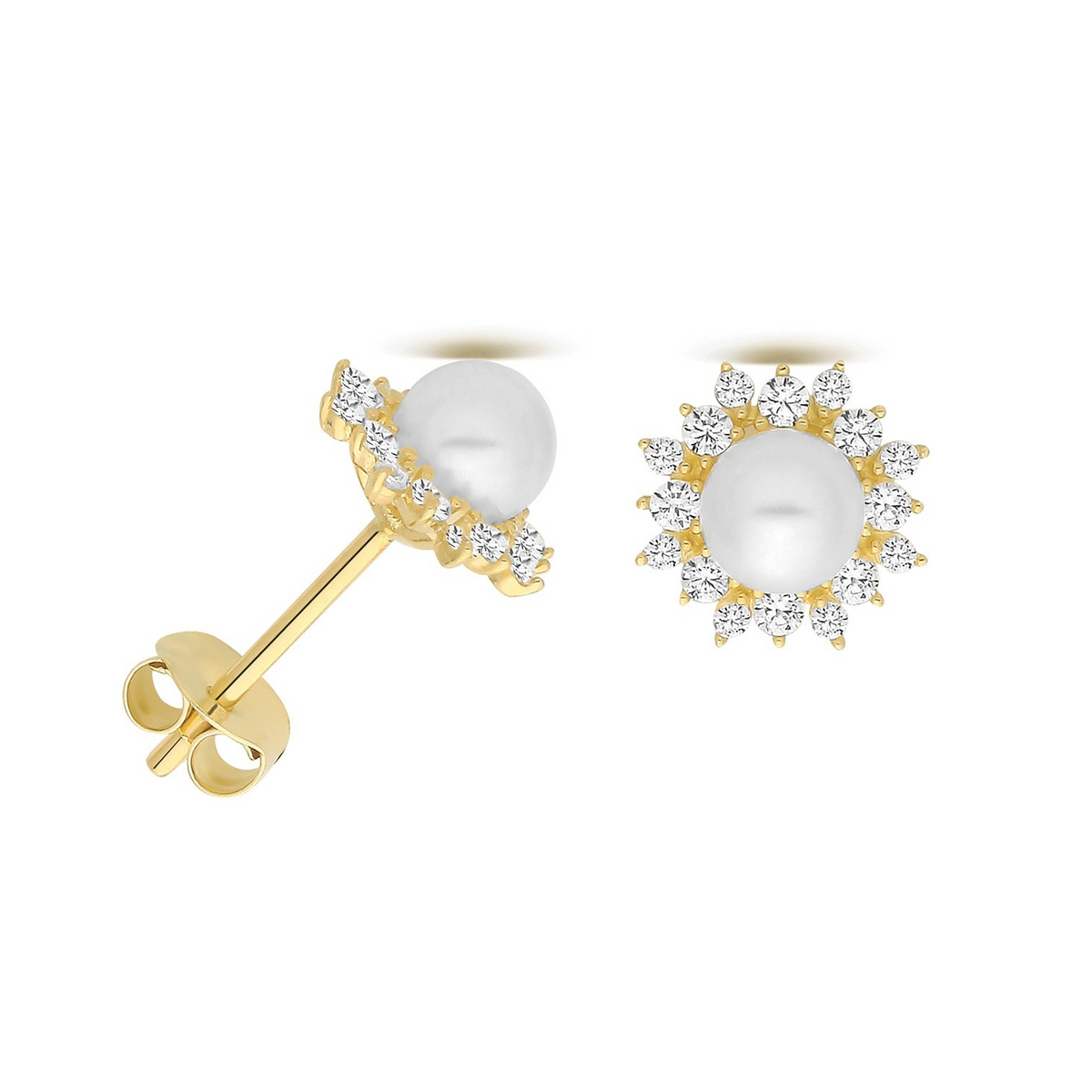 Vintage Halo Pearl Stud Earrings 9ct Yellow Gold 375 Hallmarked Brand New Boxed