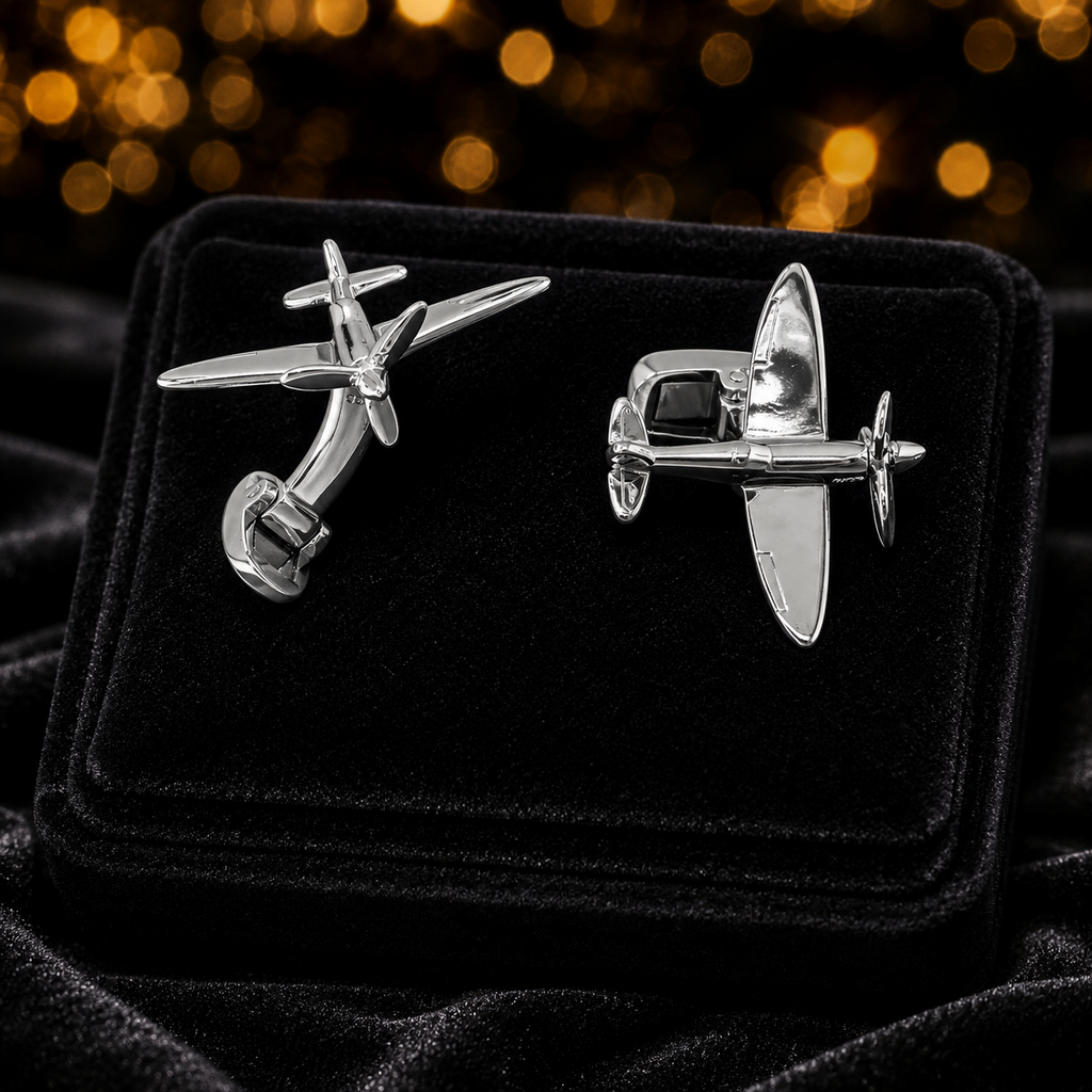 Solid Sterling Silver Spitfire Cufflink Set Men's 925 Hallmarked British Made