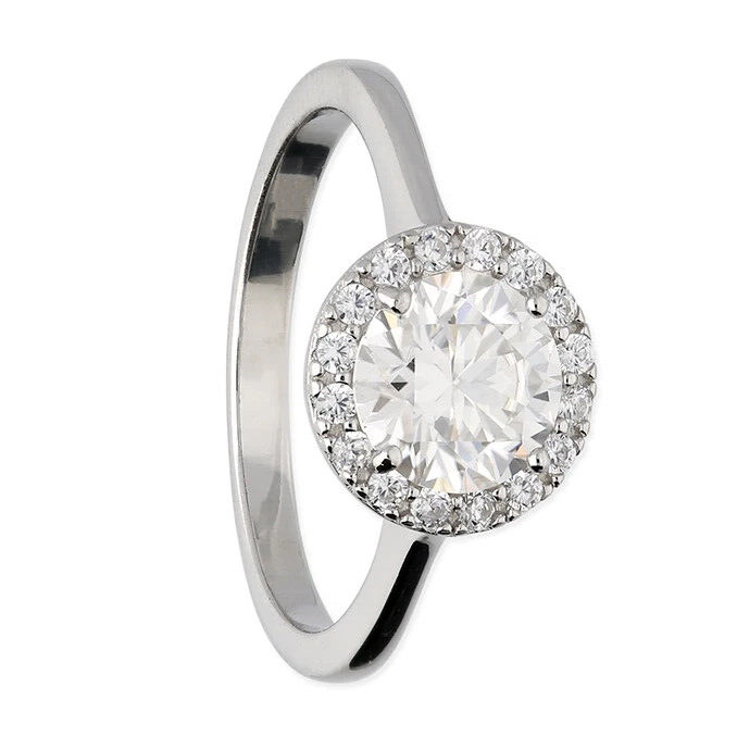 Round Moissanite Ring Sterling Silver 925 Hallmarked British Made Size L - Q