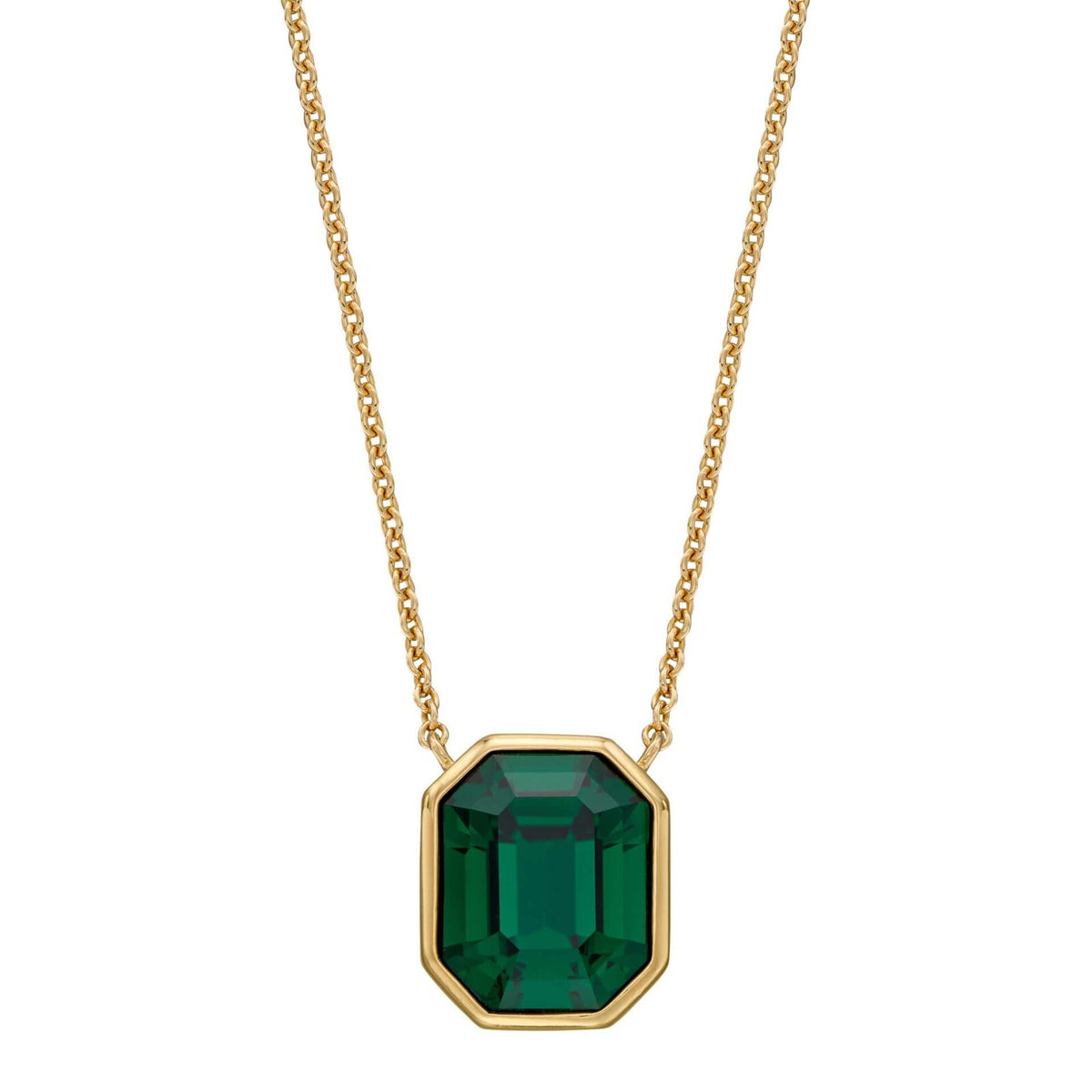 Elongated Green Crystal Necklace 9ct Yellow Gold Plated Hallmarked Brand New