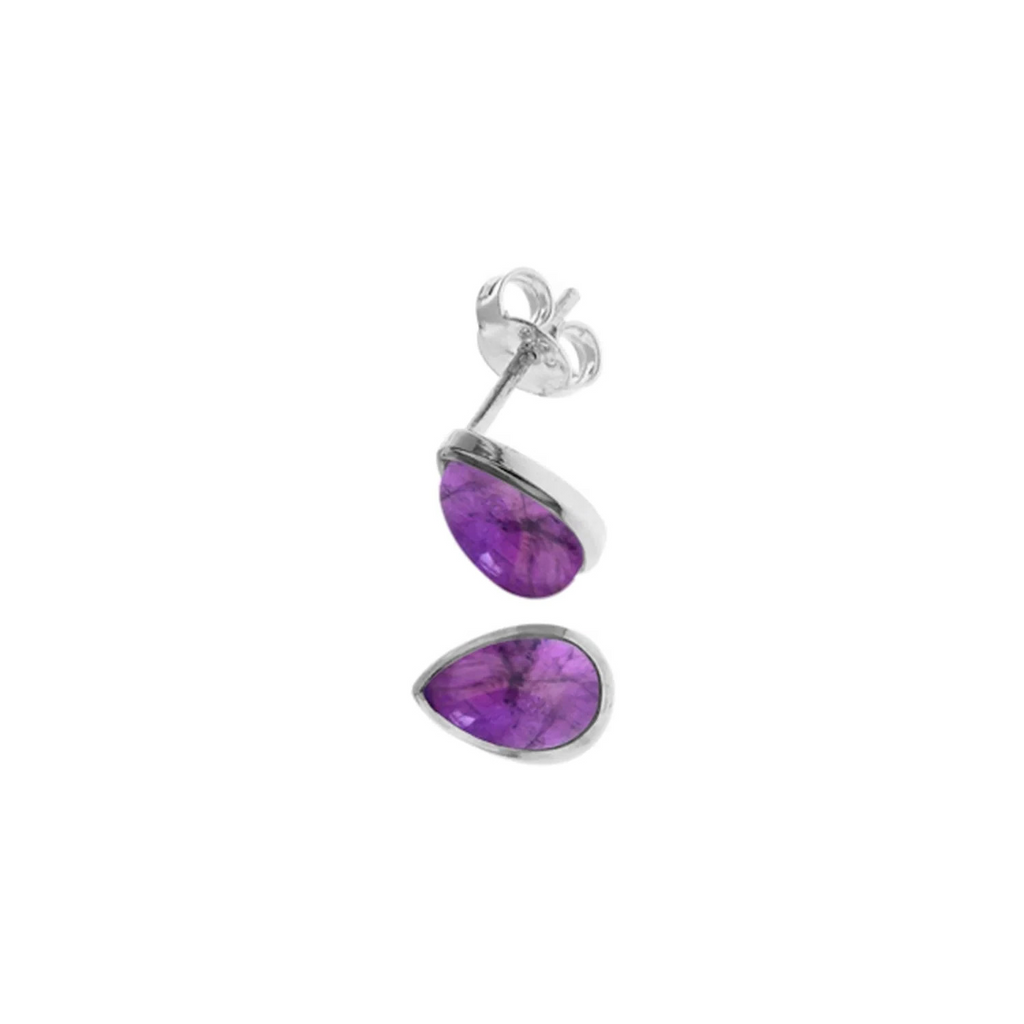 8mm Natural Amethyst Teardrop Earrings Sterling Silver 925 Hallmarked Brand New