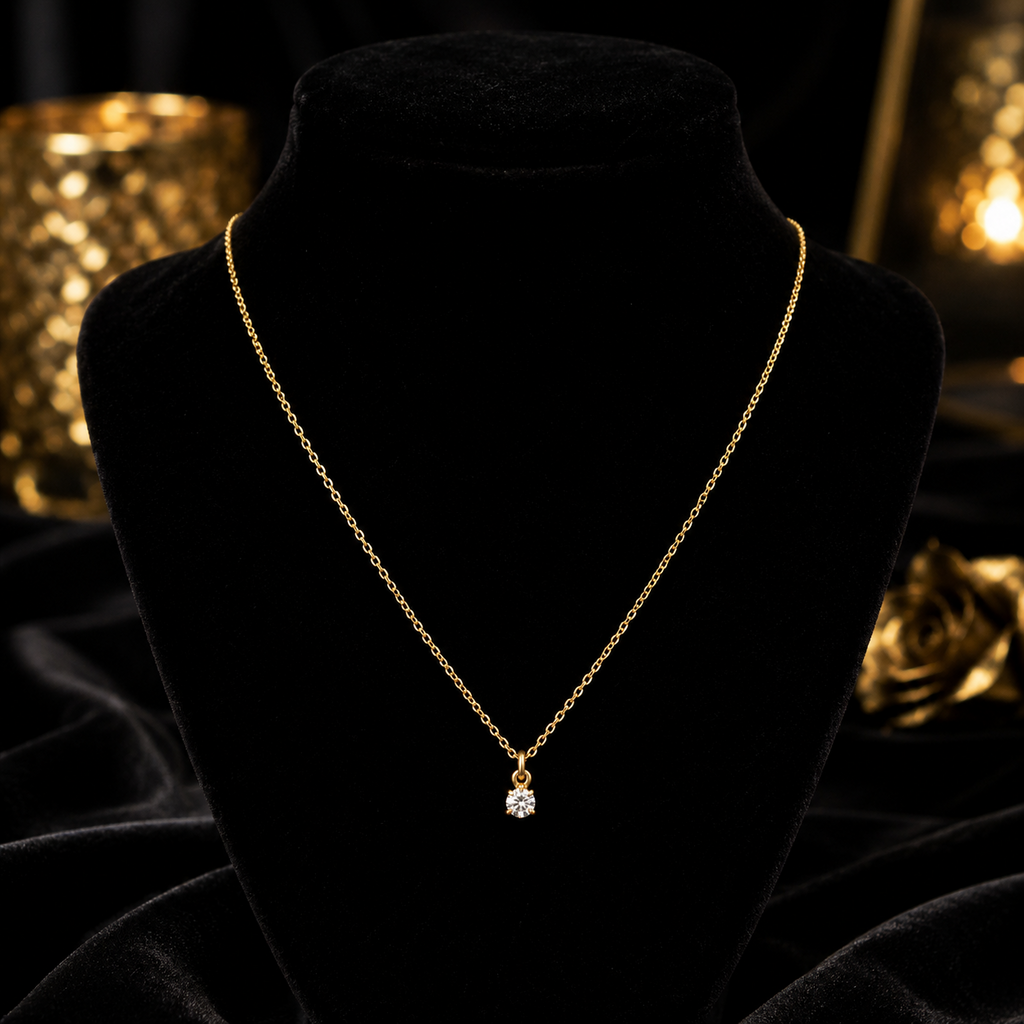 1 Natural Diamond Solitaire Necklace 18ct Yellow Gold Hallmarked British Made