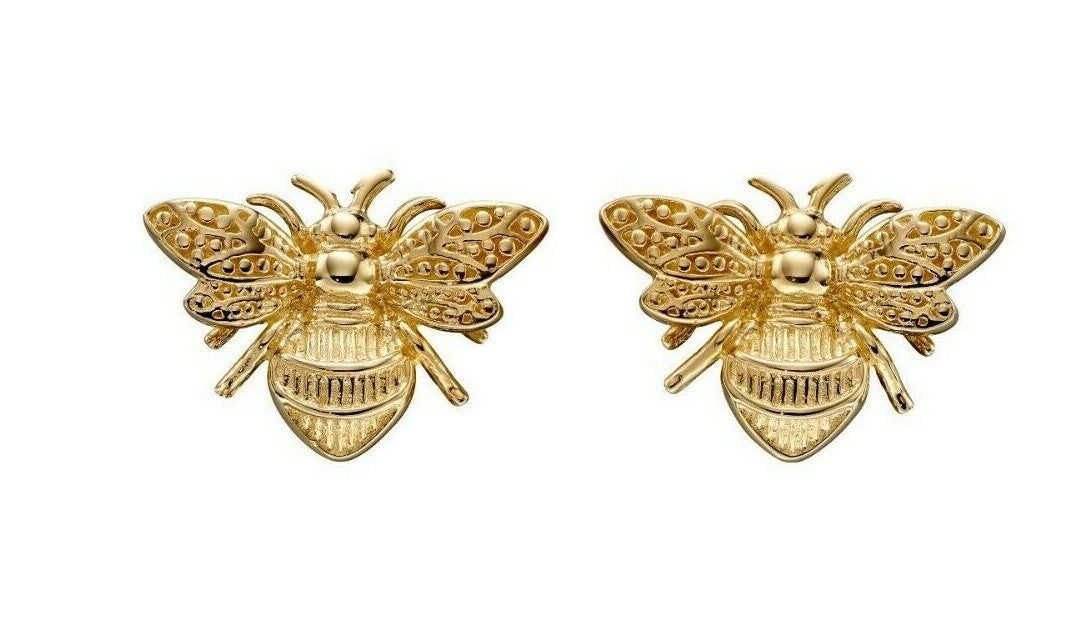 9ct Gold Bee Earrings Stud In Yellow Gold 375 Hallmarked British Made Brand New