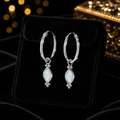12mm White Opal Charm Hoop Earrings Sterling Silver 925 Hallmark Brand New Boxed