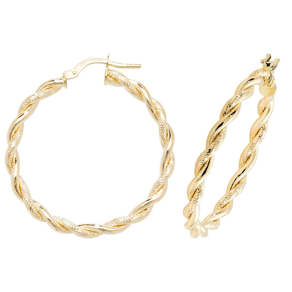 9ct Yellow Gold Twist DC Hoop Earrings 375 Hallmarked 8mm - 30mm Diameter