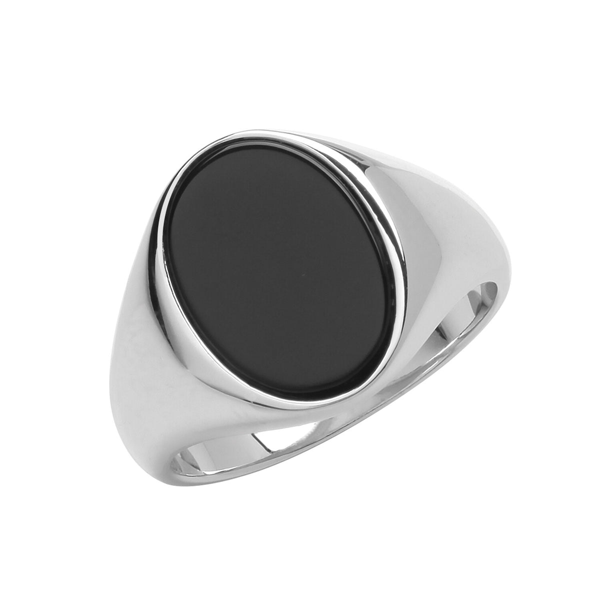 Men's Black Onyx Ring Oval Signet Solid Sterling Silver Size 925 Hallmark O - Z 