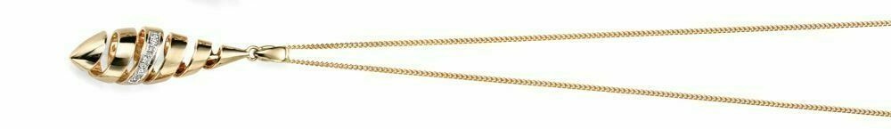 Spiral Drop Pendant with Diamond Detail in 9ct Yellow Gold 375 Hallmarked