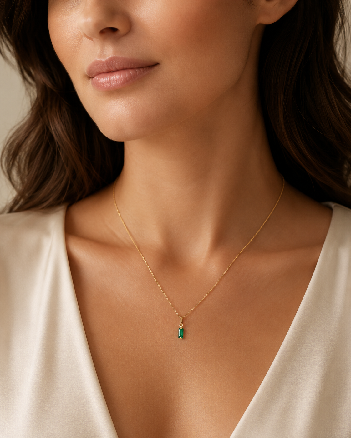 Baguette Natural Emerald 9ct Yellow Gold Pendant Hallmarked All Chain Lengths