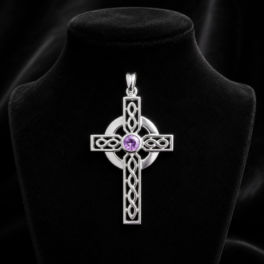 Amethyst Flush Cross Sterling Silver 925 Hallmark British Made All Chain Lengths