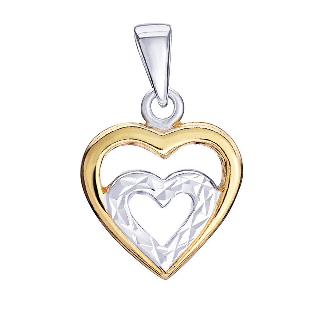 2 Tone Heart Pendant 9ctGold Plated Hallmarked British Made All Chain Lengths