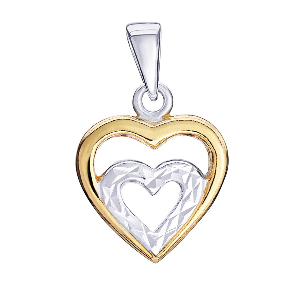 2 Tone Heart Pendant 9ctGold Plated Hallmarked British Made All Chain Lengths