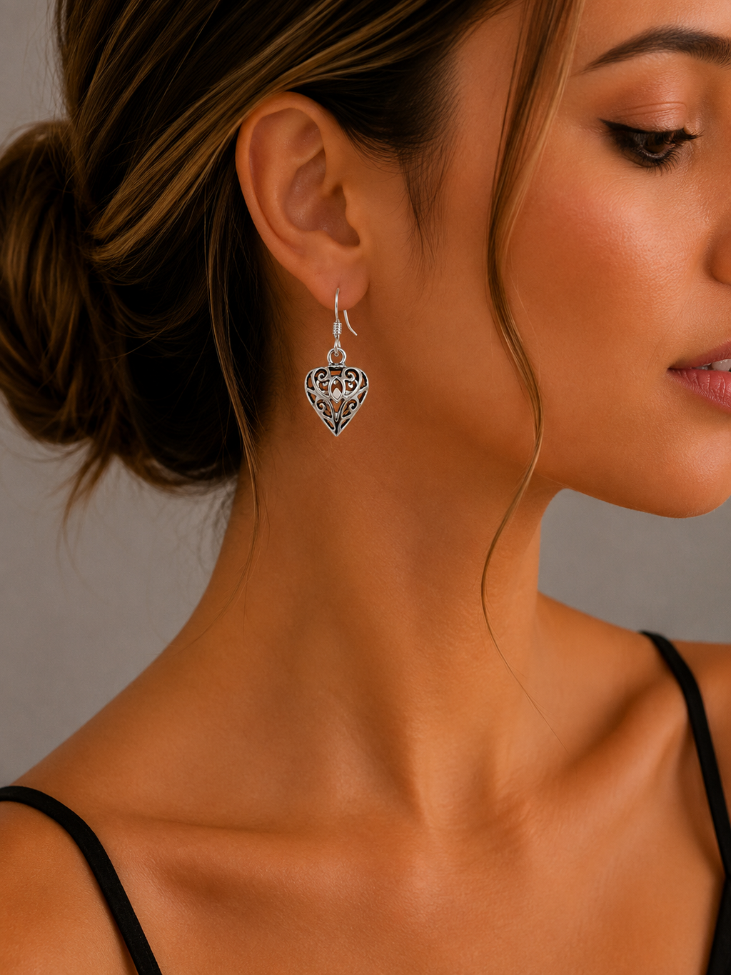 Filigree Heart Drop Earrings Solid Sterling Silver 925 Hallmark Brand New Boxed