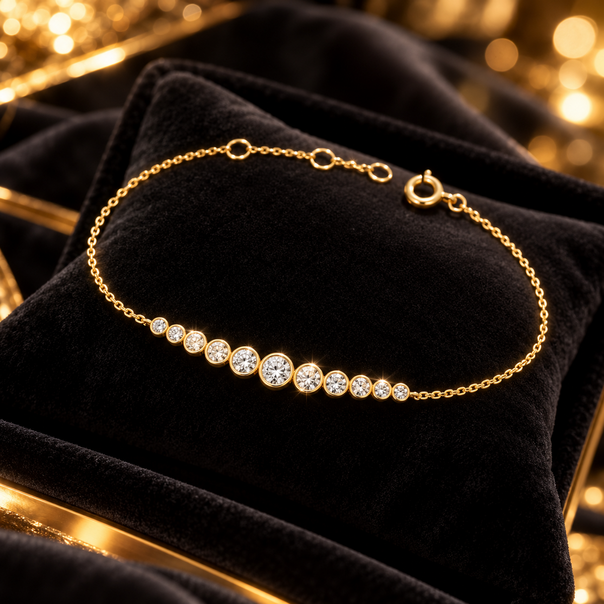 Ladies Graduated Bezel Bracelet 9ct Yellow Gold 375 Hallmarked British Made