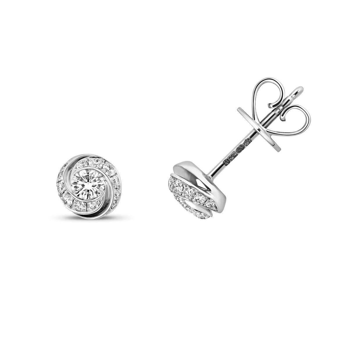 15 Natural Diamond Swirl Stud Earrings 18ct White Gold Hallmarked British Made
