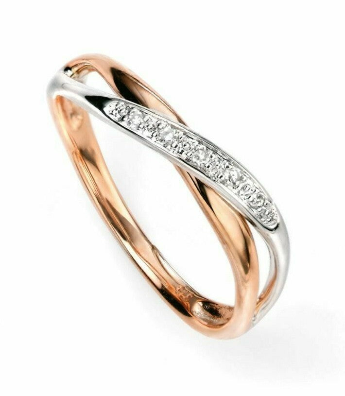 Diamond White & Rose Gold Wrap Over Eternity Ring Hallmarked Sizes L - Q