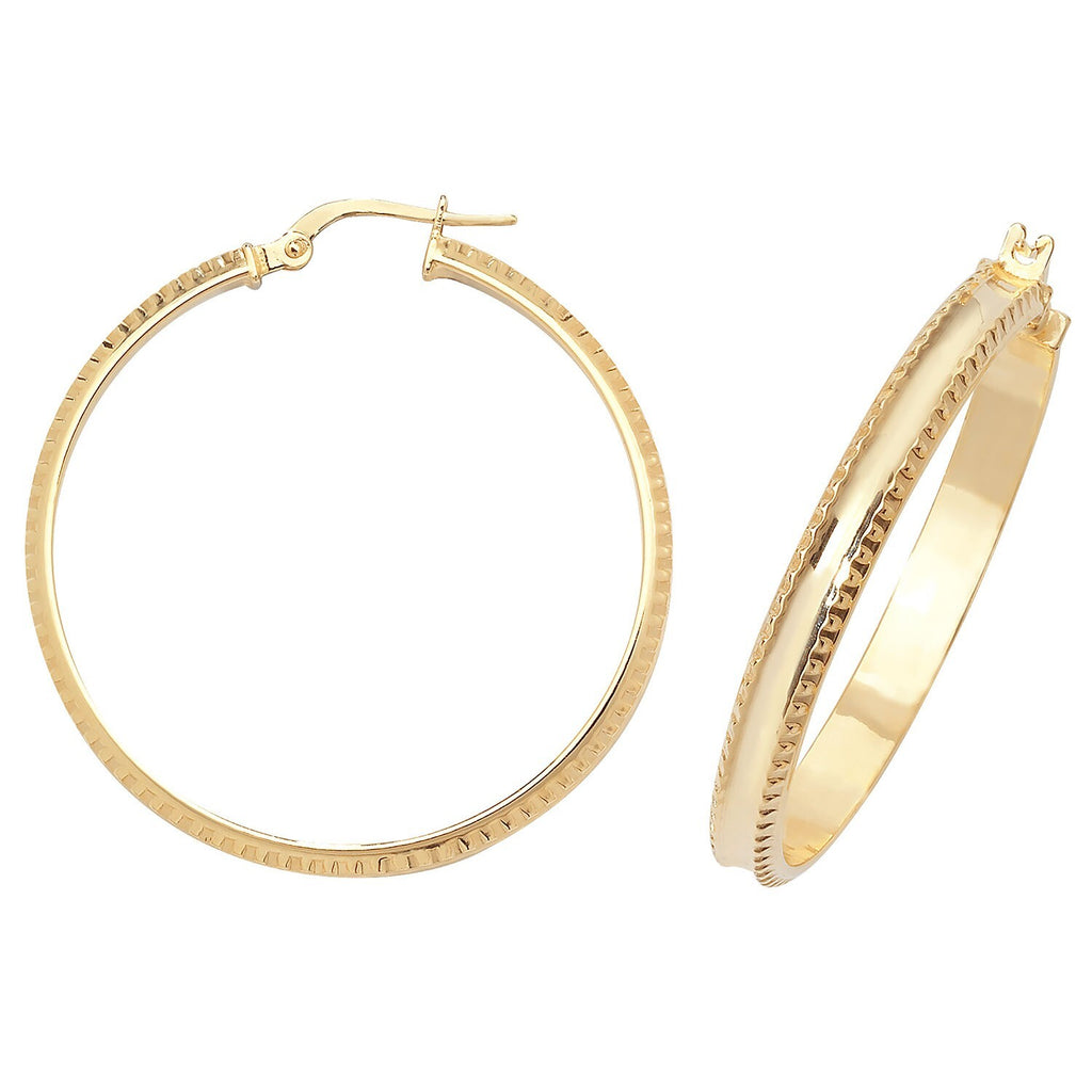 9ct Yellow Gold DC Hinged Hoop Earrings 375 Hallmarked 10mm - 30mm Diameter