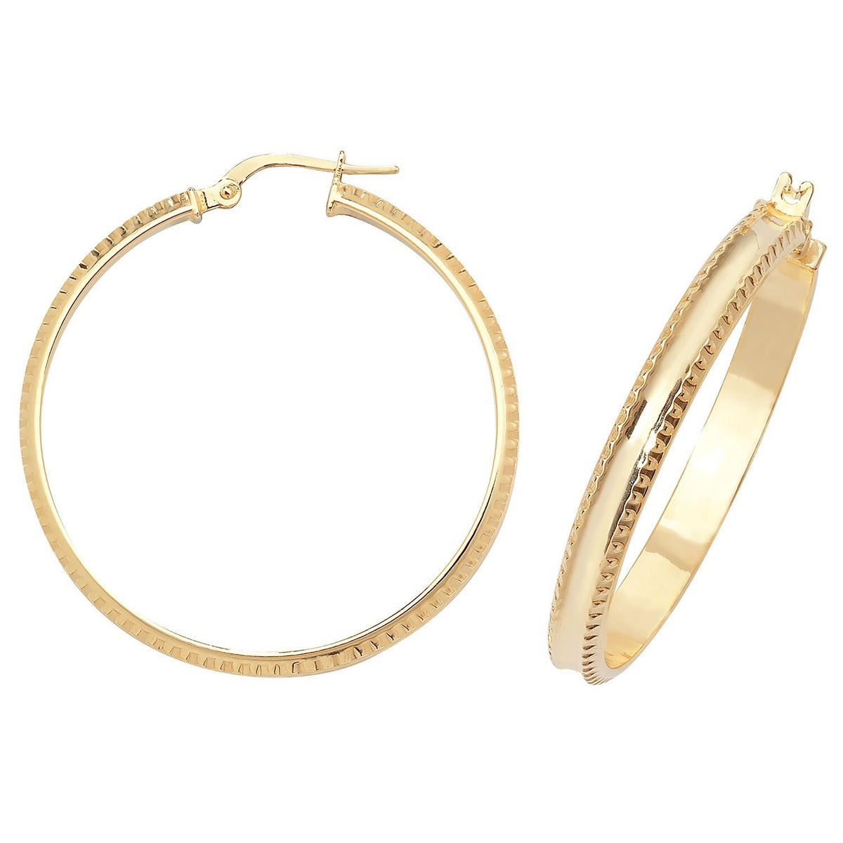 9ct Yellow Gold DC Hinged Hoop Earrings 375 Hallmarked 10mm - 30mm Diameter