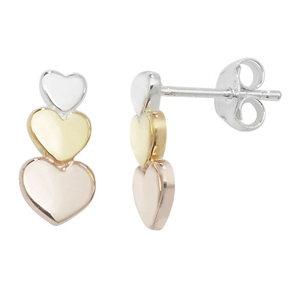 Rose Gold Earrings Heart 3 Tone Sterling Silver 925 Hallmark Brand New Boxed