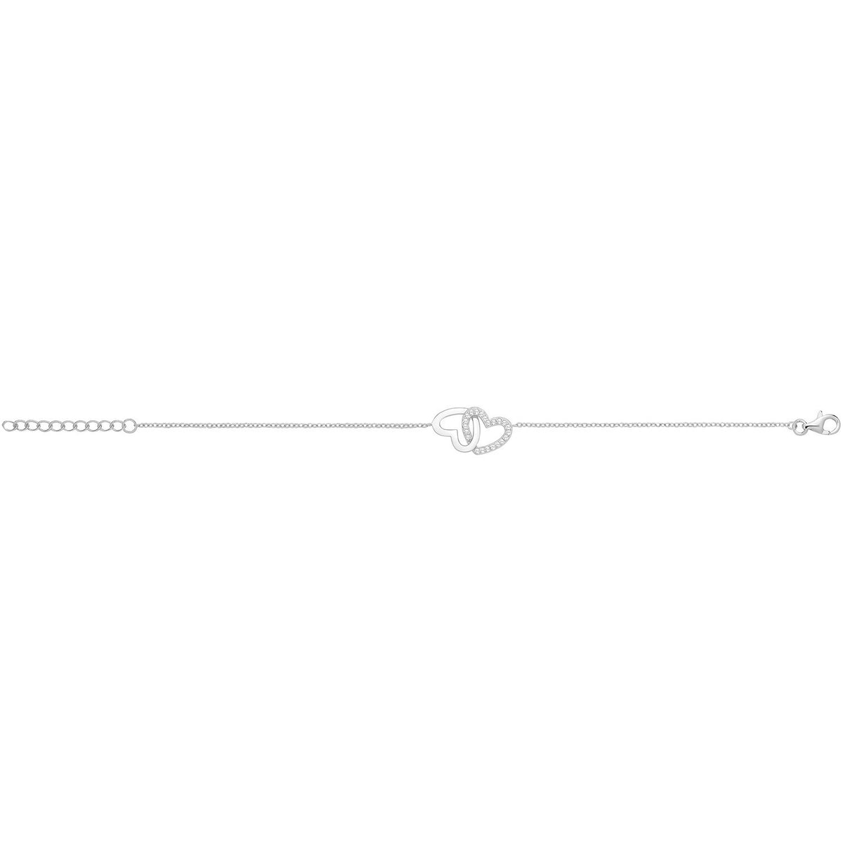 Ladies Pave Double Heart Bracelet Sterling Silver 925 Hallmarked Brand New Boxed