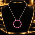 Ruby Baguette Circle Necklace Sterling Silver 925 Hallmarked British Made