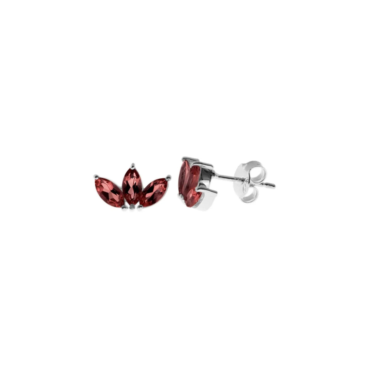 Lotus Flower Natural Garnet Stud Earrings Sterling Silver 925 Hallmarked