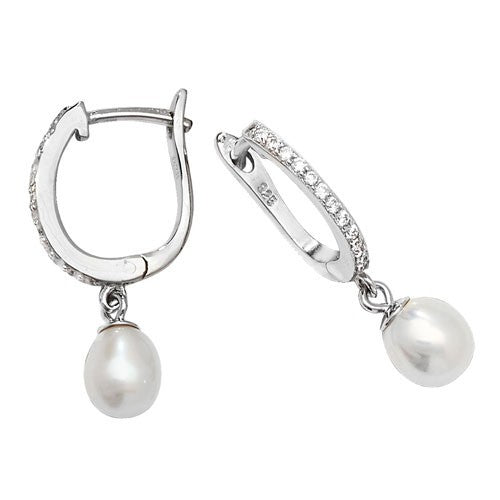 Stone-Set Hoop Pearl Earrings Sterling Silver 925 Hallmarked Brand New Boxed