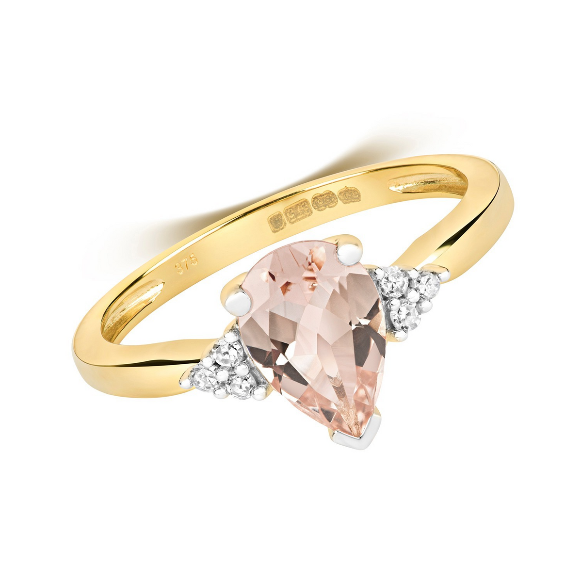 Teardrop Morganite Diamond Ring 9ct 2 Tone Gold 375 Hallmarked Sizes J - Q