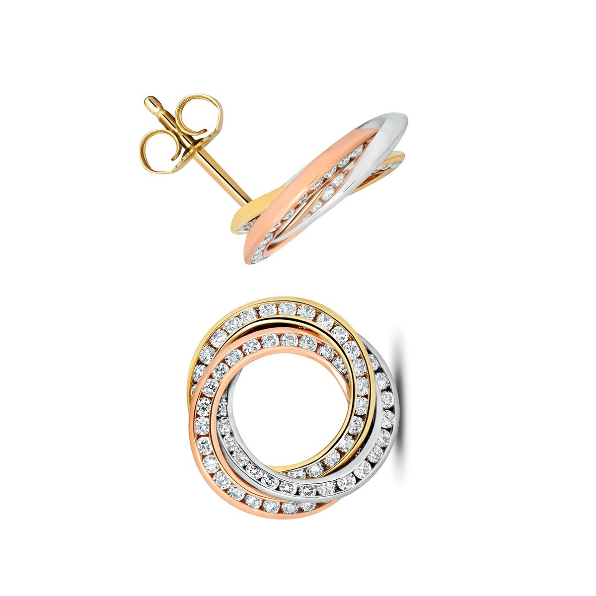 Natural Diamond Statement Stud Earrings 18ct 3 Tone Gold Hallmarked British Made
