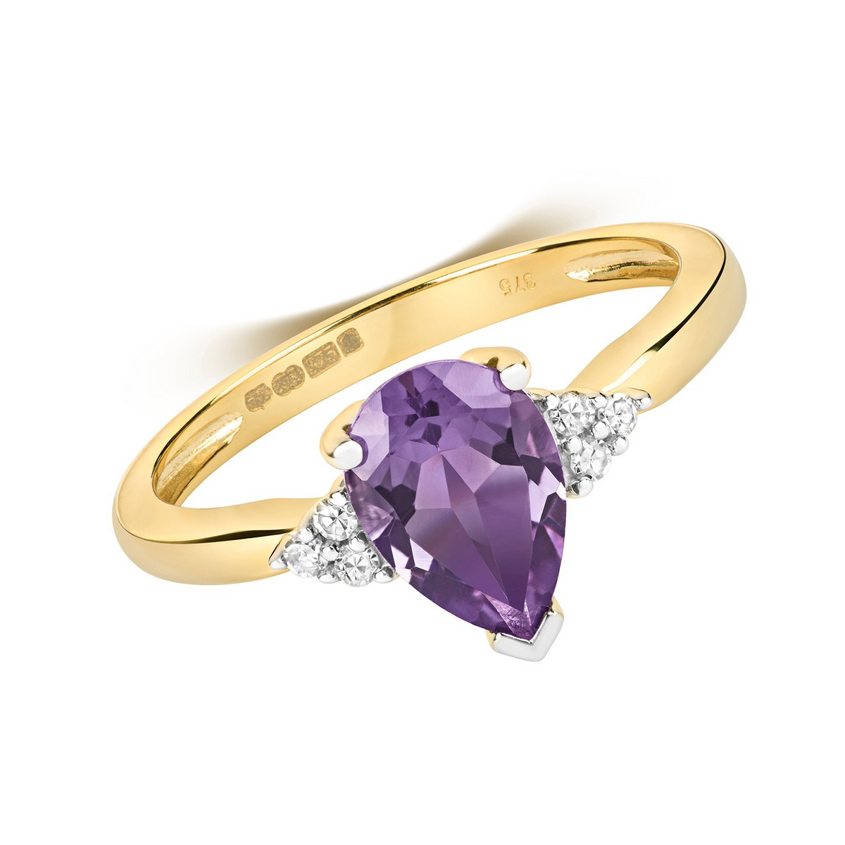 Teardrop Amethyst Diamond Ring 9ct 2 Tone Gold 375 Hallmarked Sizes J - Q