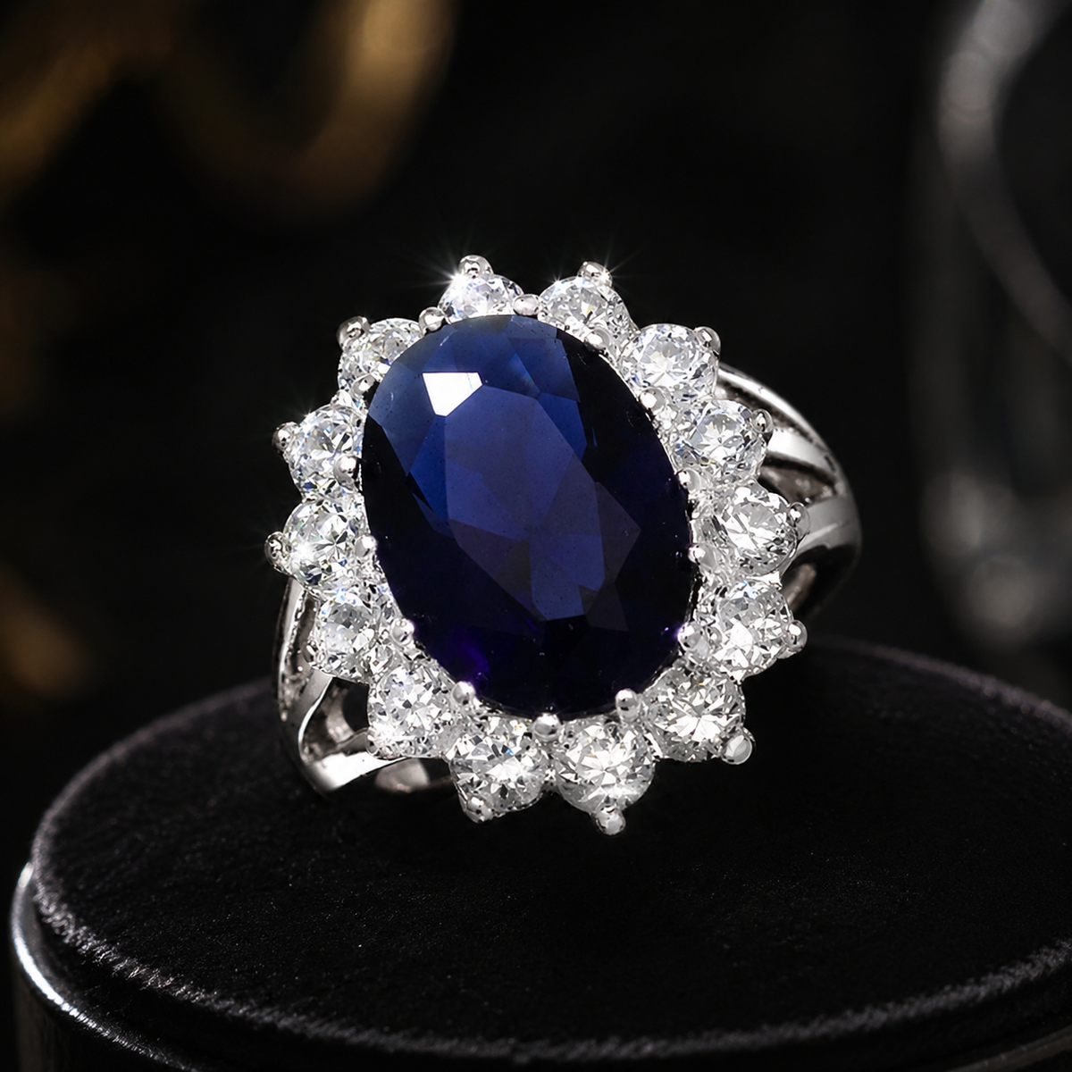 Sterling Silver Cluster Sapphire Ring 925 Hallmarked British Made Sizes J - R