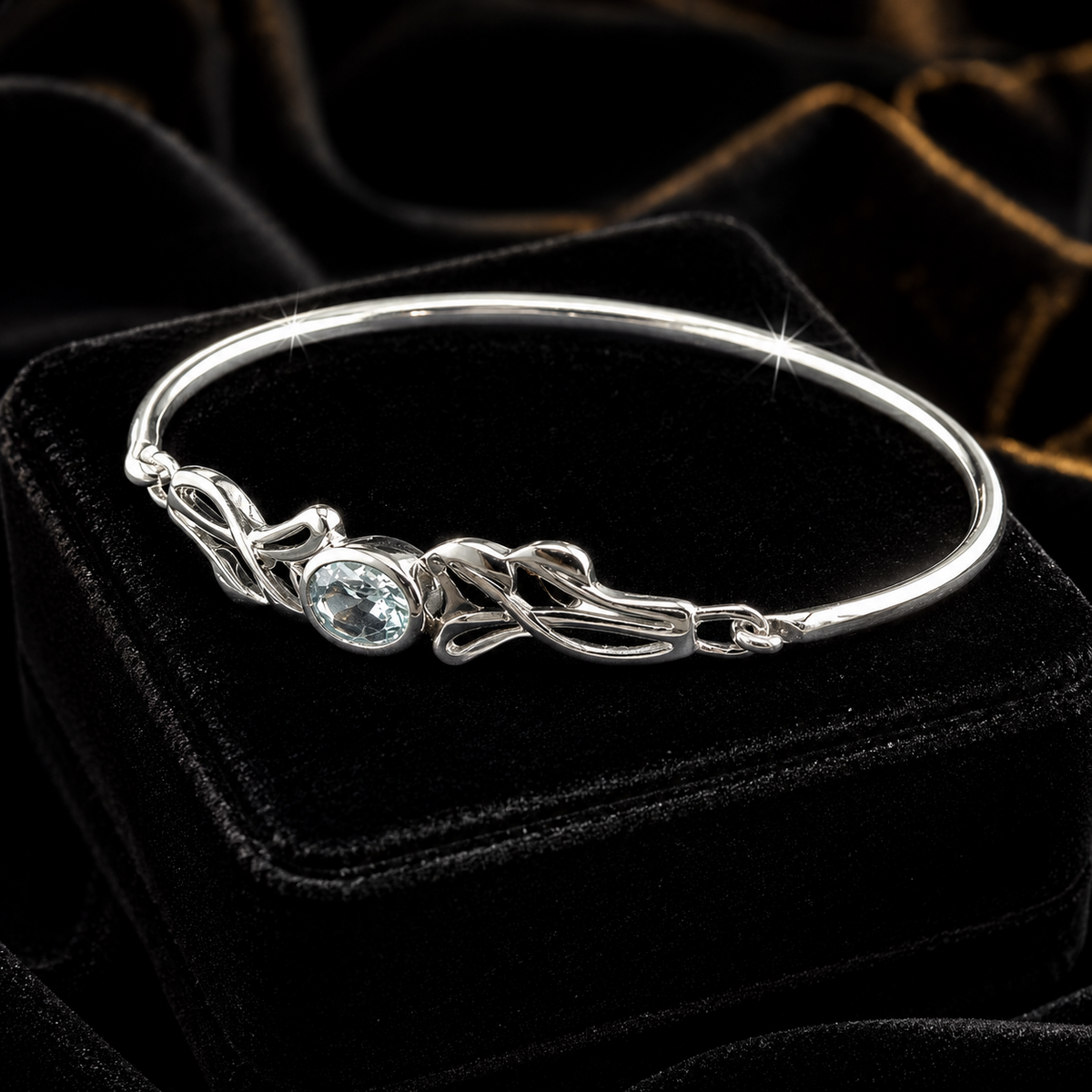 Mackintosh Blue Topaz Bangle Sterling Silver 925 Hallmark British Made Brand New
