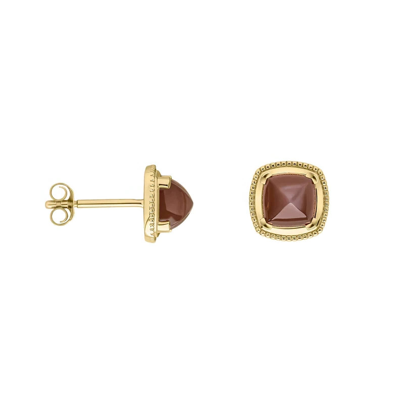 Cushion Moonstone Stud Earrings 9ct Yellow Gold 375 Hallmarked British Made