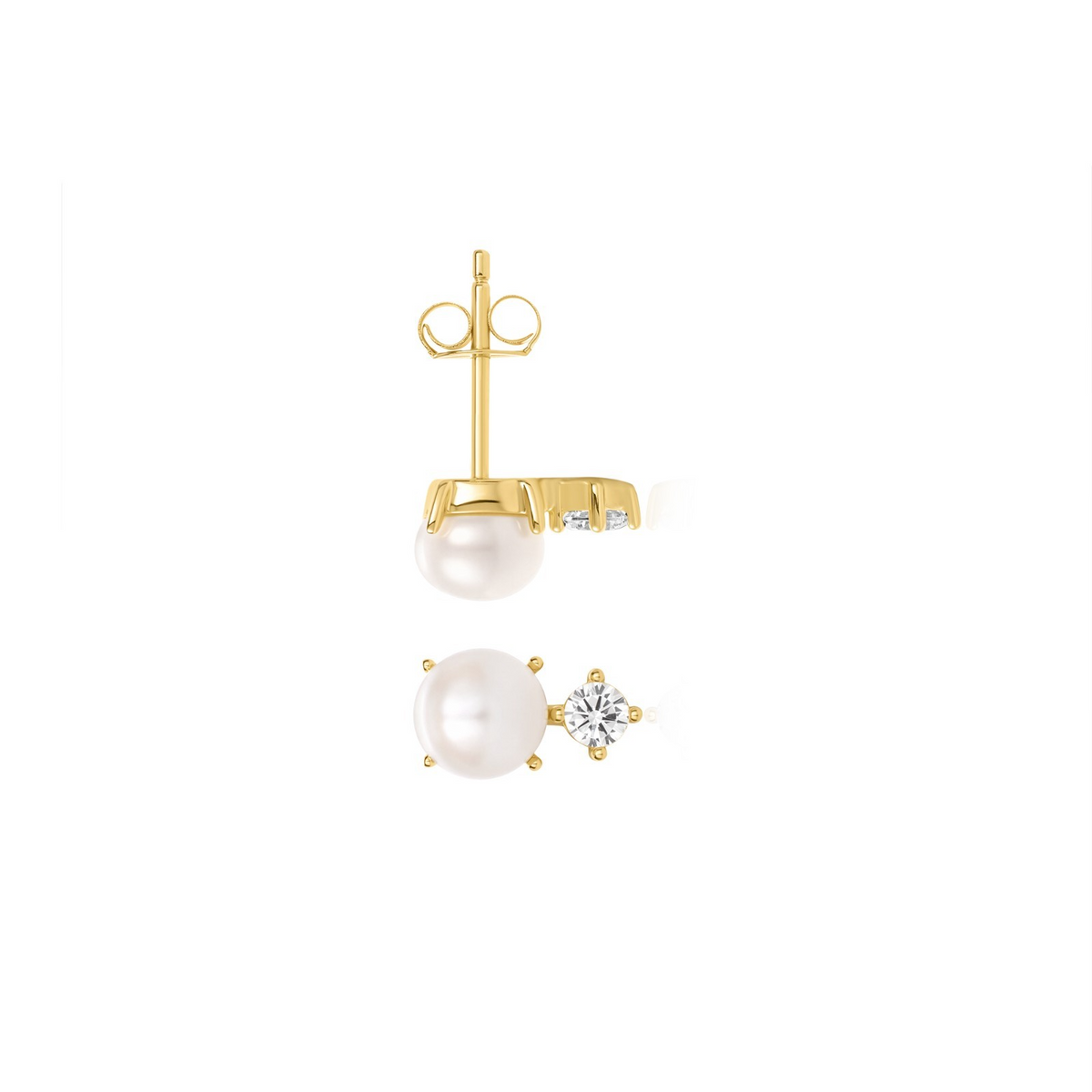 2 Stone Pearl Drop Earrings 9ct Yellow Gold Plated Hallmarked British Made