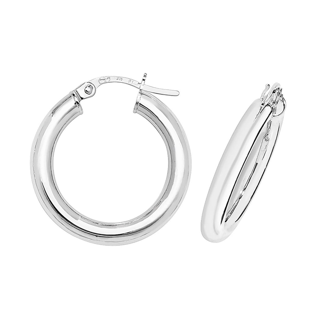 9ct White Gold Hinged Hoop Earrings 375 Hallmarked 8mm - 35mm Diameter