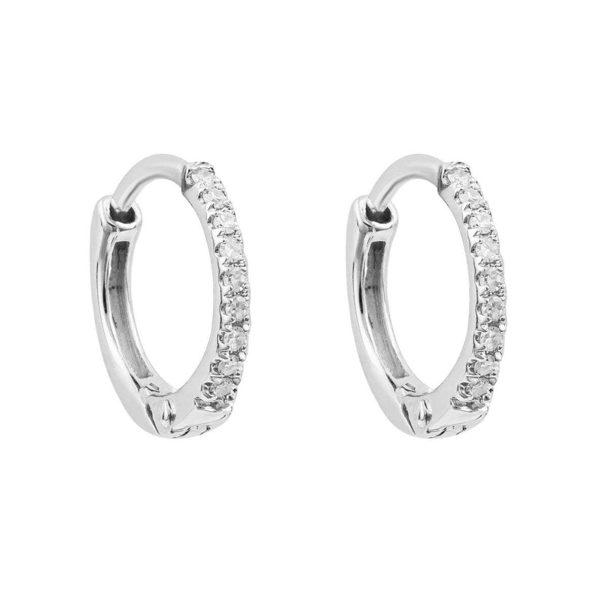 Pave Diamond Hoop Earrings 9ct White Gold 375 Hallmarked British Made