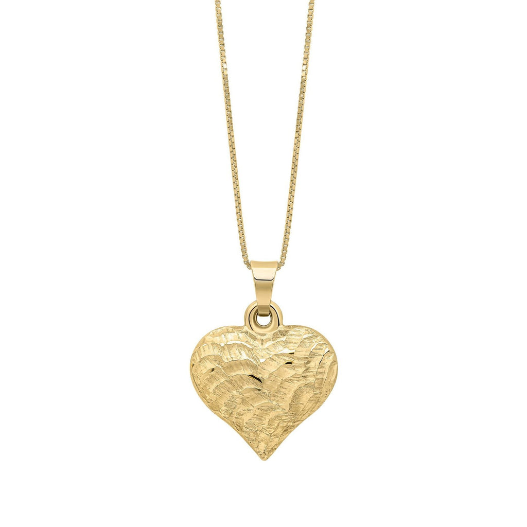 Heart Ripple Pendant Textured 9ct Yellow Gold 375 Hallmarked British Made