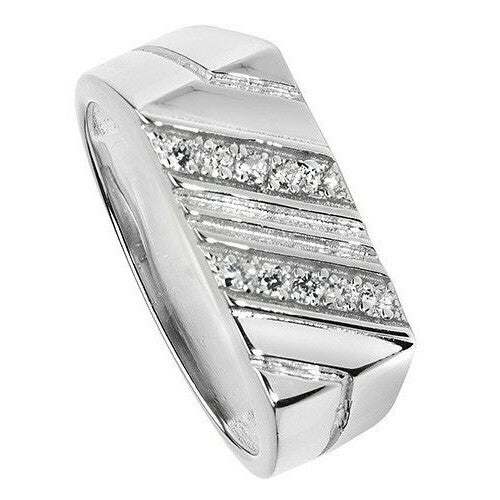 Men's Sterling Silver Ring Pave Set Engagement Gents 925 Hallmarked Sizes M - X