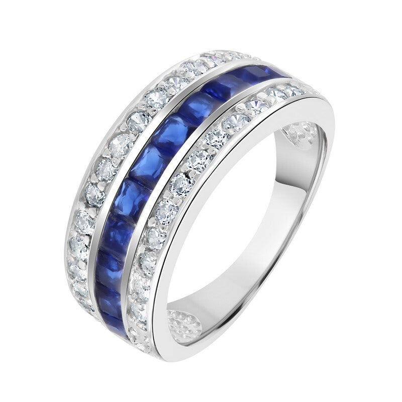 Sterling Silver Sapphire Ring Channel Set 925 Hallmarked British Made Sizes J-R