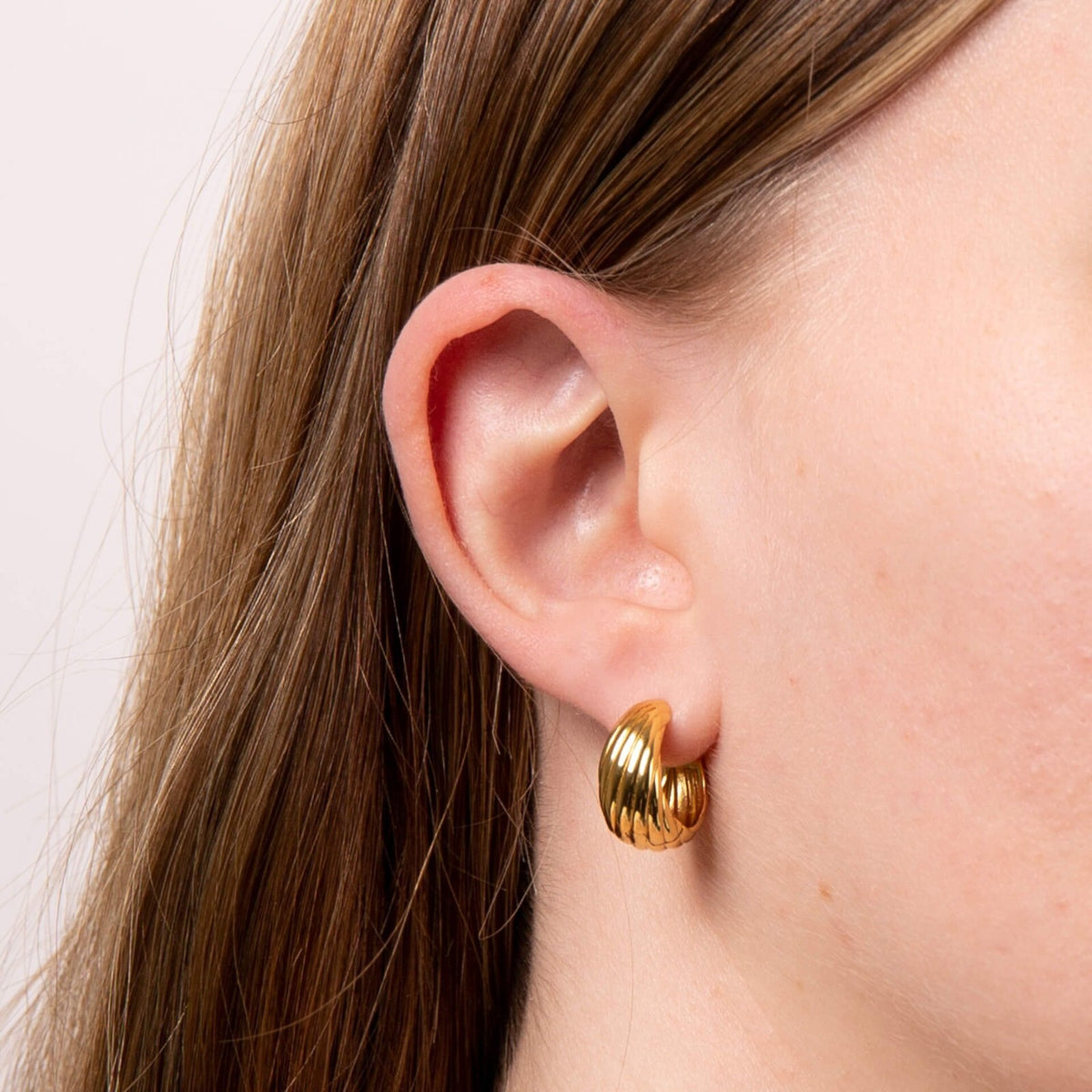 Plain Chunky Grooved Hoop Earrings 9ct Yellow Gold Plated Hallmarked Brand New
