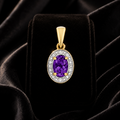 Oval Amethyst Diamond Pendant 9ct Multi Tone Gold 375 Hallmarked Chain Lengths