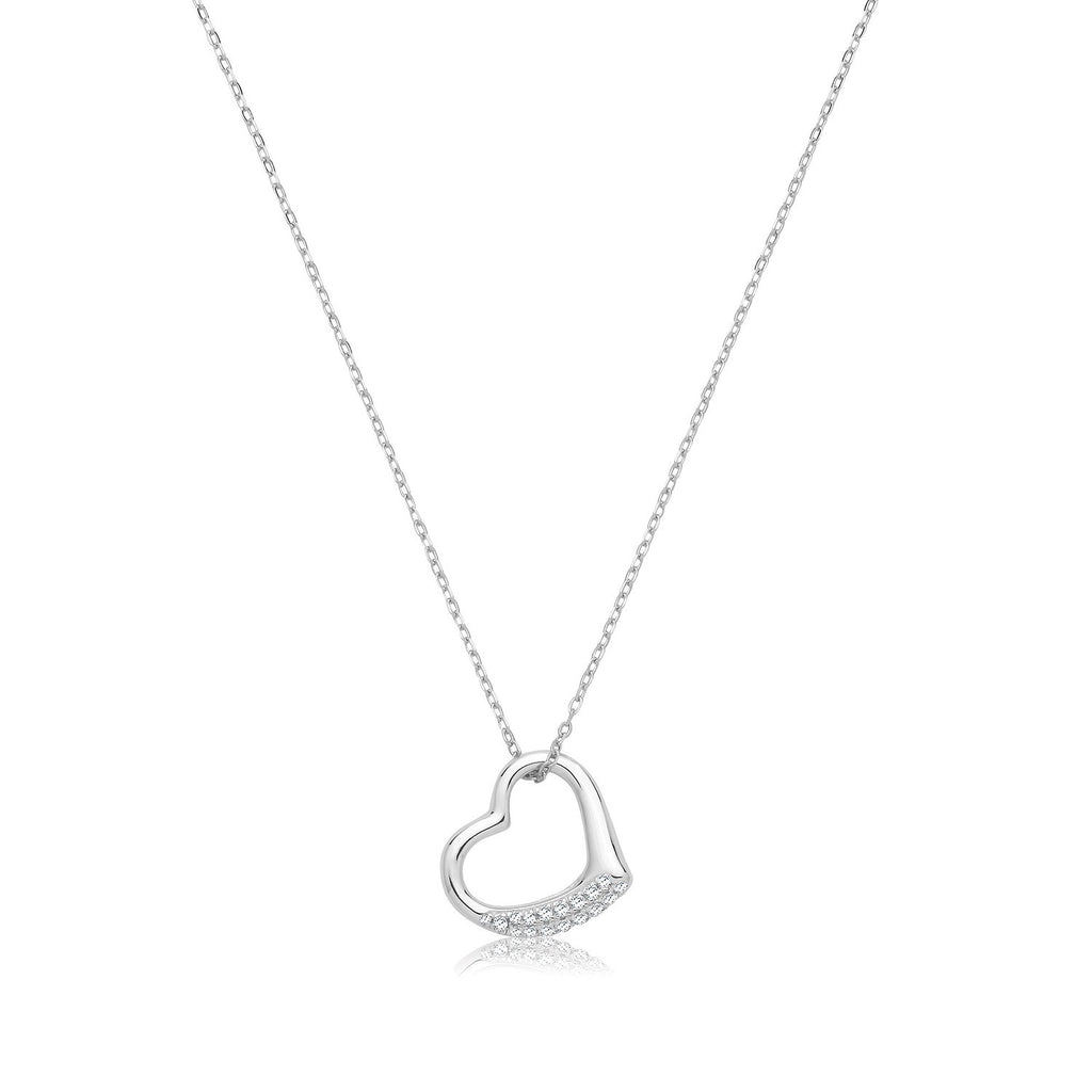Ladies Pave Open Heart Necklace Sterling Silver 925 Hallmarked British Made