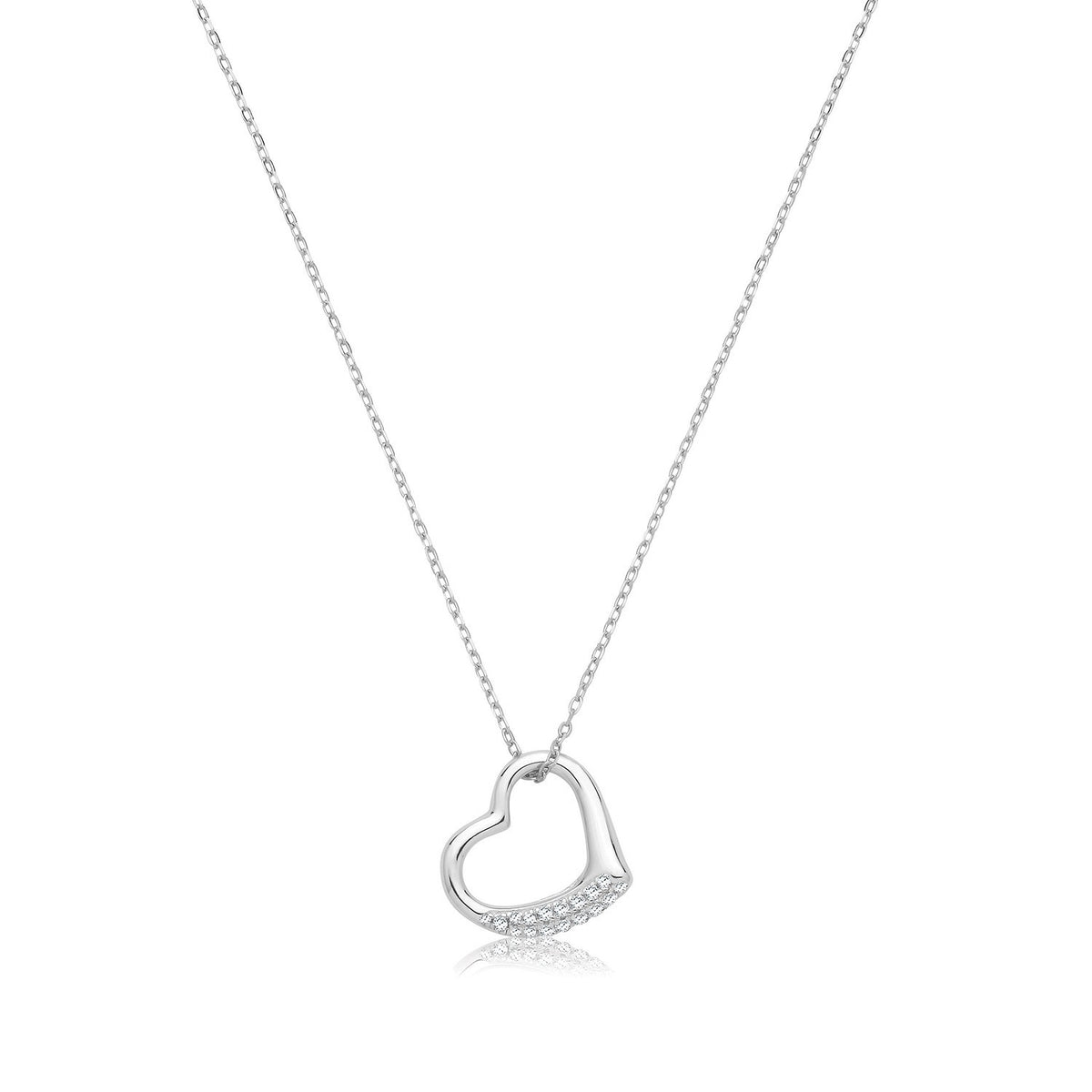 Ladies Pave Open Heart Necklace Sterling Silver 925 Hallmarked British Made