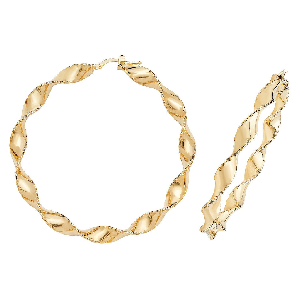 9ct Yellow Gold Ribboned Hoop Earrings 375 Hallmarked 20mm - 60mm Diameter