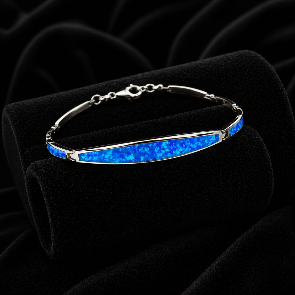 Blue Opal Marquise Bangle Sterling Silver 925 Hallmarked Brand New Boxed