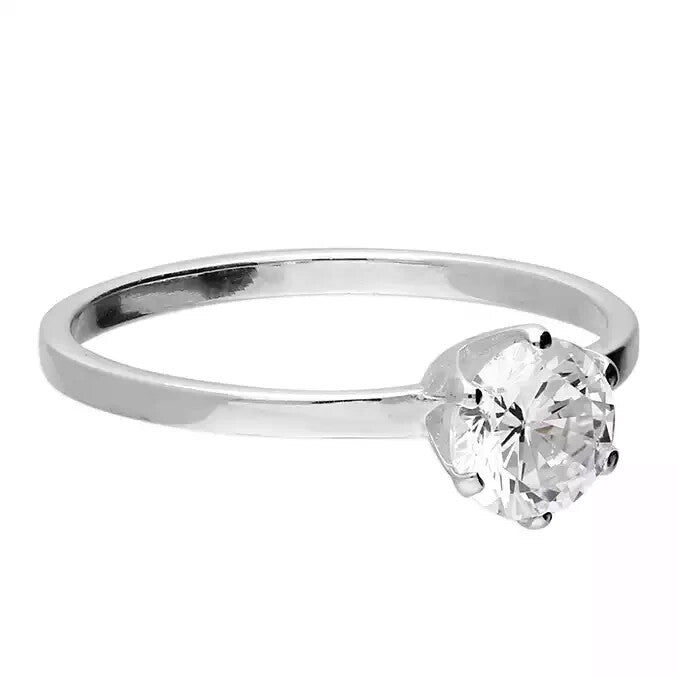 Zircon Solitaire Ring Sterling Silver 925 Hallmarked British Made Size L - R