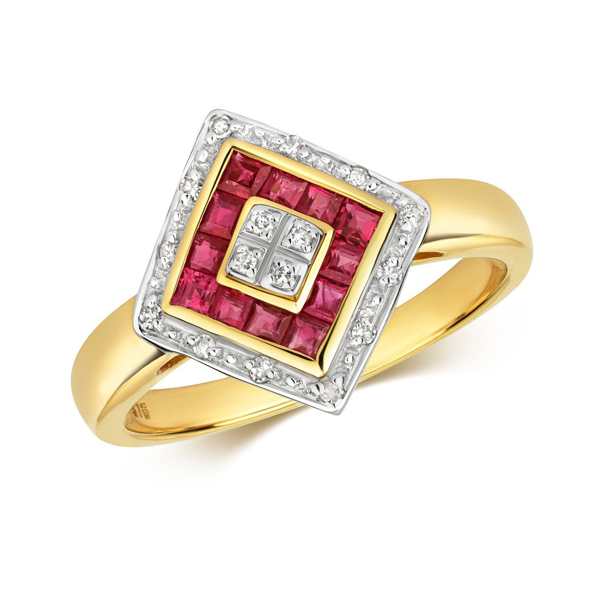 Statement Ruby Diamond Ring 9ct 2 Tone Gold 375 Hallmarked Sizes J - Q