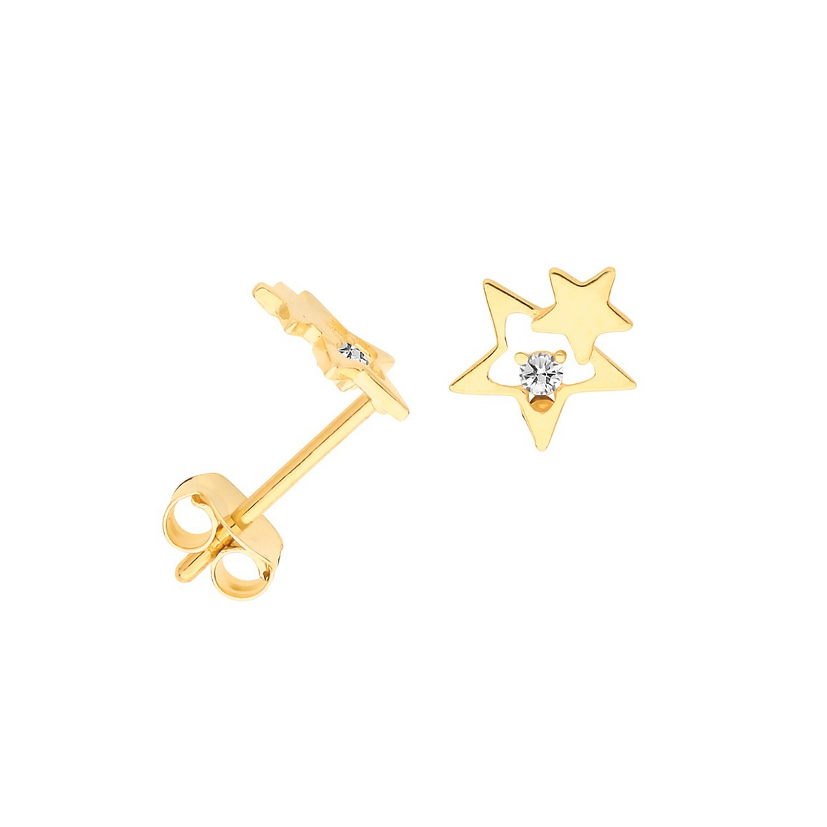 Double Star Prong Stud Earrings 9ct Yellow Gold 375 Hallmarked Brand New Boxed